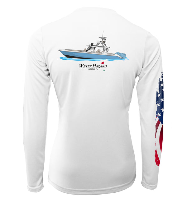 American Flag Women's Dri-Fit Custom Boat Shirts - Long Sleeve