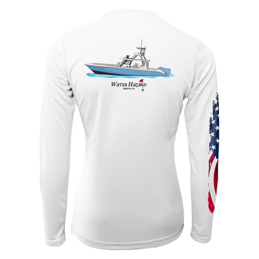 American Flag Women's Dri-Fit Custom Boat Shirts - Long Sleeve