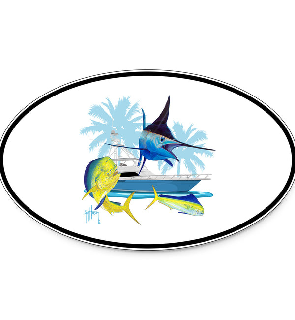 Guy Harvey Blue Marlin & Mahi Custom Oval Boat Stickers