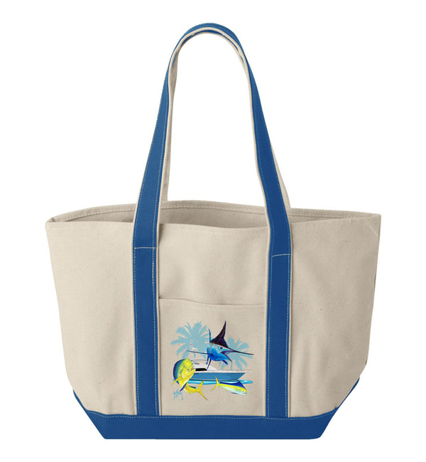 Guy Harvey Blue Marlin & Mahi Custom Boat Tote Bags