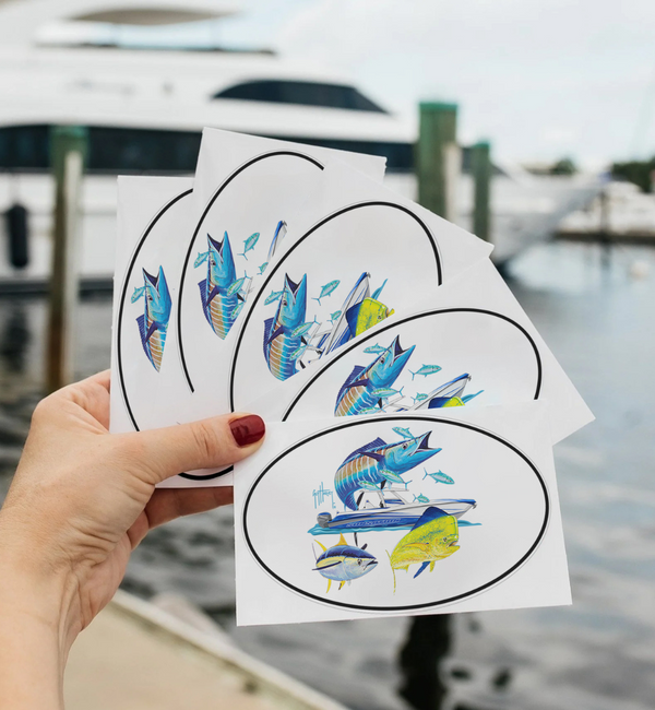 Guy Harvey Wahoo Yellowfin & Mahi Custom Oval Boat Stickers