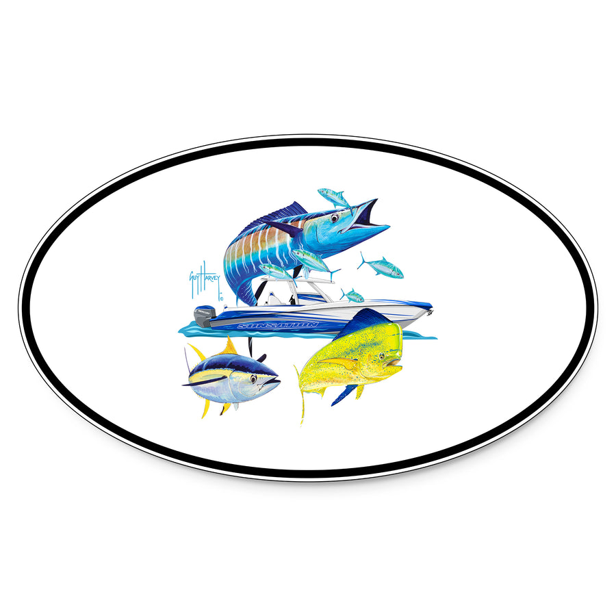 Guy Harvey Wahoo Yellowfin & Mahi Custom Oval Boat Stickers