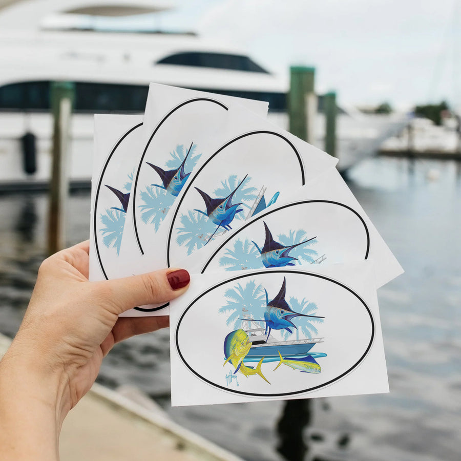Guy Harvey Blue Marlin & Mahi Custom Oval Boat Stickers