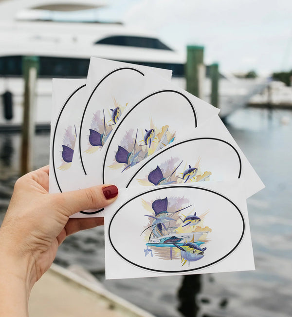 Guy Harvey Sailfish & Yellowfin Tuna Custom Oval Boat Stickers